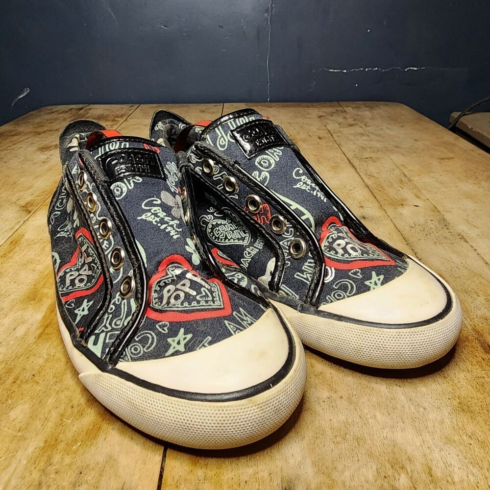 COACH sz 6 BARRETT SNEAKERS BLACK PREOWNED Well Worn no laces